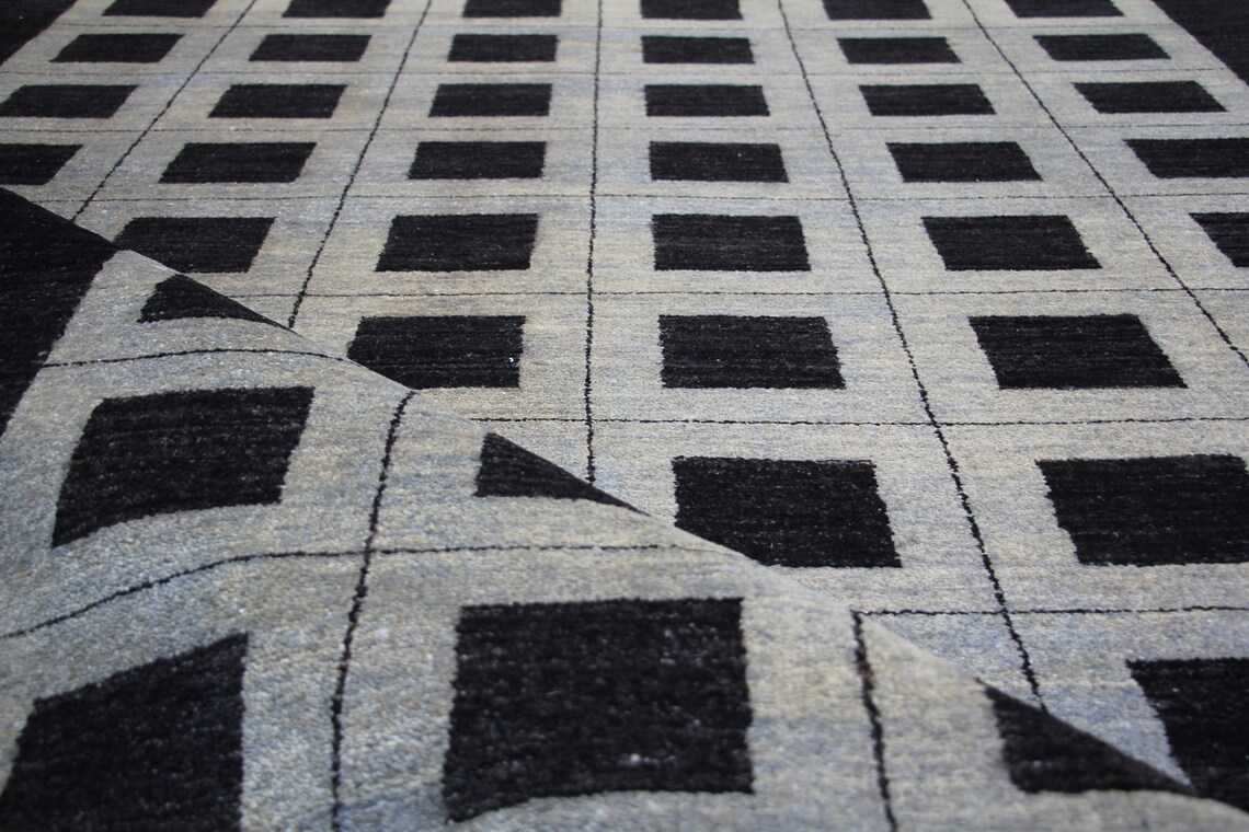 Black and grey rug living room rug bedroom rug office rug | Etsy