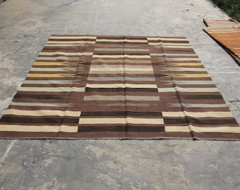 Striped Kilim Rug: Multi Color Flat Weave (8x10)