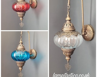 Free UK/EU Led Bulb, Blown Glass Turkish Wall Sconce Lamp, Living Room Wall Light, Bedroom Wall Light, Plug In Wall Lamp