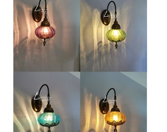 Free UK/EU Led Bulb, Blown Glass Turkish Wall Sconce Lamp, Living Room Wall Light, Bedroom Wall Light, Plug In Wall Lamp