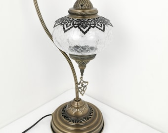 Free UK/EU Led Bulb 3 Variations Bohemian Turkish Moroccan Style Crackle Glass Ottoman Lamp Desk Table Lamp with Round/Square Base