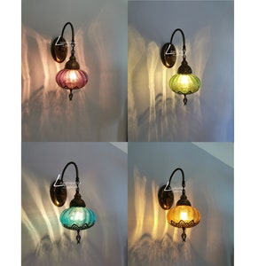 Free UK/EU Led Bulb, Blown Glass Turkish Wall Sconce Lamp, Living Room Wall Light, Bedroom Wall Light, Plug In Wall Lamp