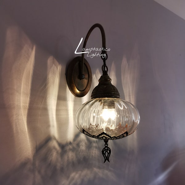 Ampoule LED gratuite Royaume-Uni/UE Lamptastico en verre transparent soufflé, applique murale, lampe magnifique artisanat, lampe turque, lampes faites main, bohème