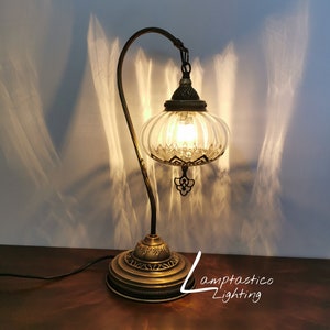 Free UK/EU Led Bulb Luxurious Blown Pressed Clear Glass Swan Neck Lamp Desk Table Lamp, Bedside Lamp, Statement Light, Mother&#39;s Day Gift