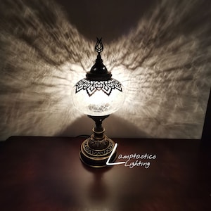 5 Variationen Boho türkisch marokkanischen Stil Crackle Aubergine, Weiß, Klarglas Ottoman Lampe Schreibtisch Tischlampe, 37cm, Geschenk zum Muttertag
