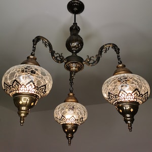 Free UK/EU Led Bulbs, Turkish Moroccan Bohemian Crackle Glass Ceiling Hanging Chandelier, Home Decor Living Room Bedroom Chandelier