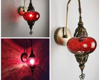 Free UK/EU Led Bulb  Red Crackle Glass Wall Sconce Lamp, Turkish Lamp, Bohemian, Bedroom Wall Light, Entryway Wall Lamp, Plug In Lamp
