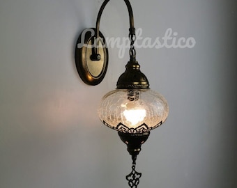 Free UK/EU Led Bulb Crackled Glass Turkish Wall Light Living Room, Turkish Lamp, Bedroom Wall Lamp, Hallway Wall Lamp