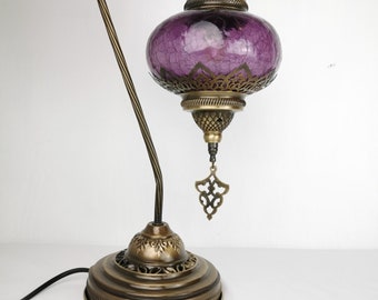 Free UK/EU Led Bulb 5 Variations Bohemian Turkish Moroccan Style Crackle Glass  Swanneck Ottoman Lamp Desk Table Lamp Purple White Clear