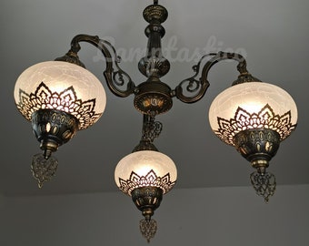 Hand Crafted Turkish Chandelier, Crackle Glass, Hanging Light