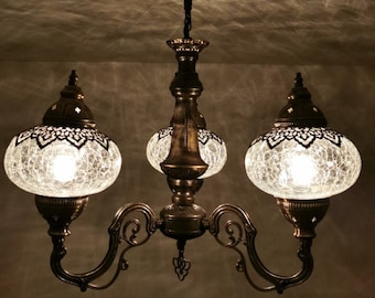 Crackle Glass Chandelier, Turkish Hanging Light, Home Decor
