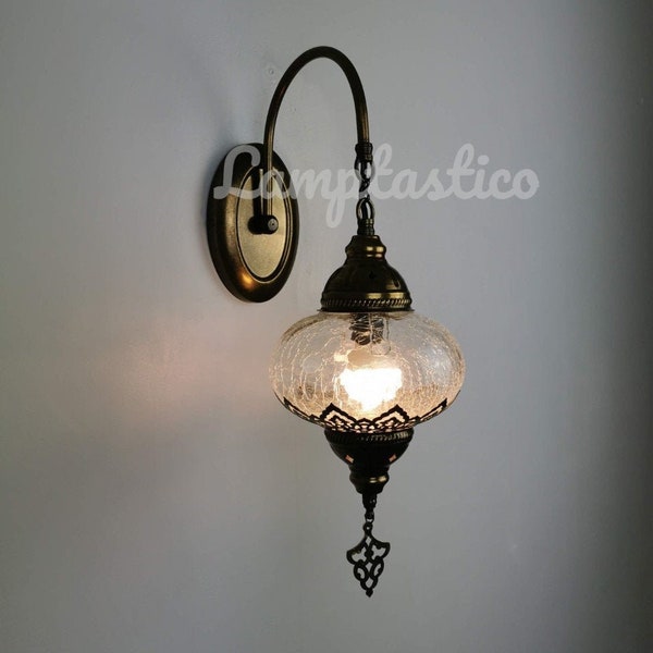Free UK/EU Led Bulb Crackled Glass Turkish Wall Light Living Room, Turkish Lamp, Bedroom Wall Lamp, Hallway Wall Lamp