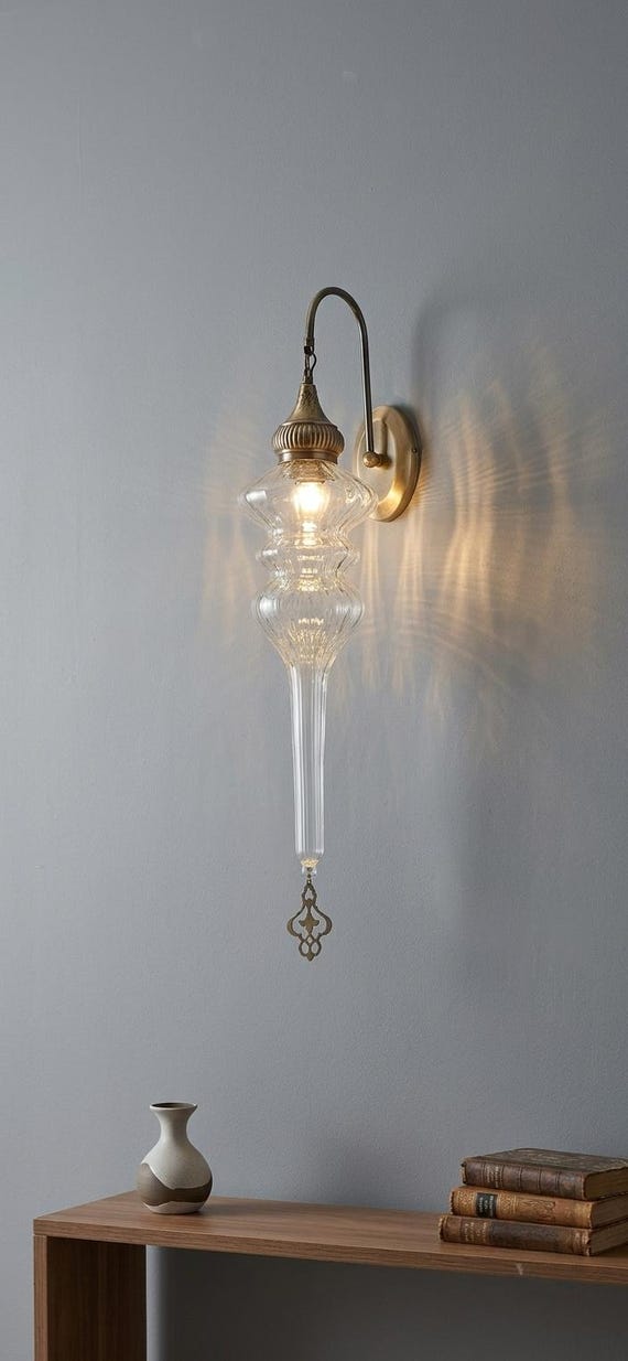 Free UK/EU Led Bulb Ribbed Clear Glass Modern Wall Sconce Lamp, Hallway Wall Lamp, Living Room Wall Light, Restaurant Lighting