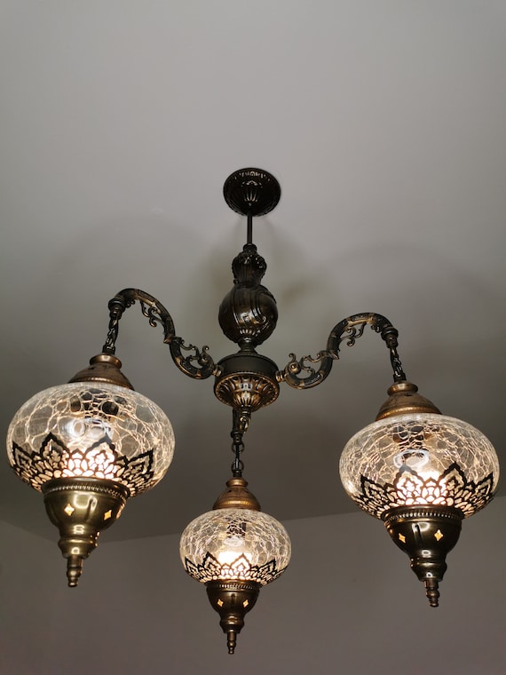 Free UK/EU Led Bulbs, Turkish Moroccan Bohemian Crackle Glass Ceiling Hanging Chandelier, Home Decor Living Room Bedroom Chandelier