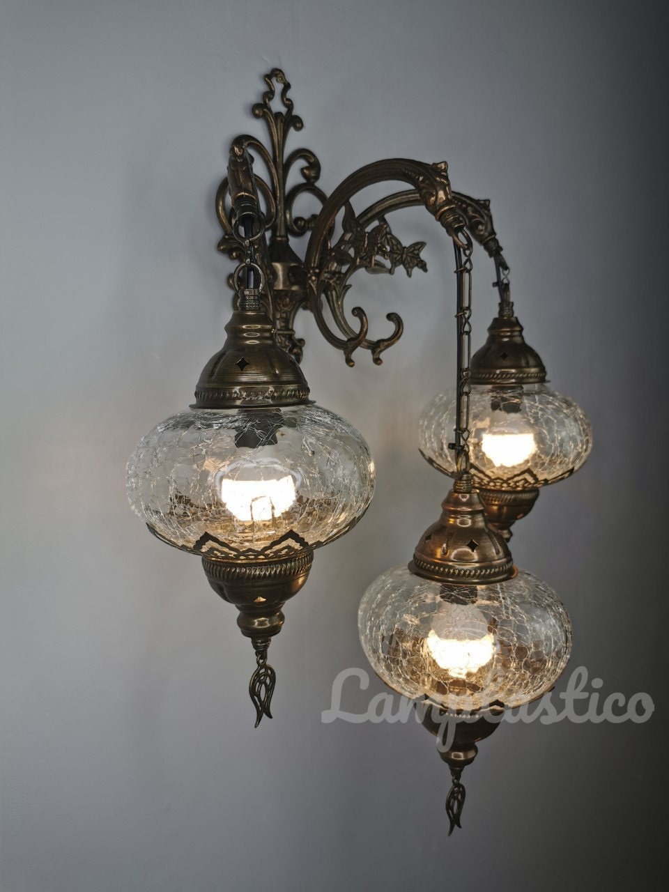 Triple Crackle Glass Wall Sconce Lamp Stunning Handmade - Etsy UK