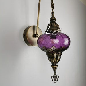Purple Crackle Glass Wall Sconce Lamp, UK/EU Plug-In Light