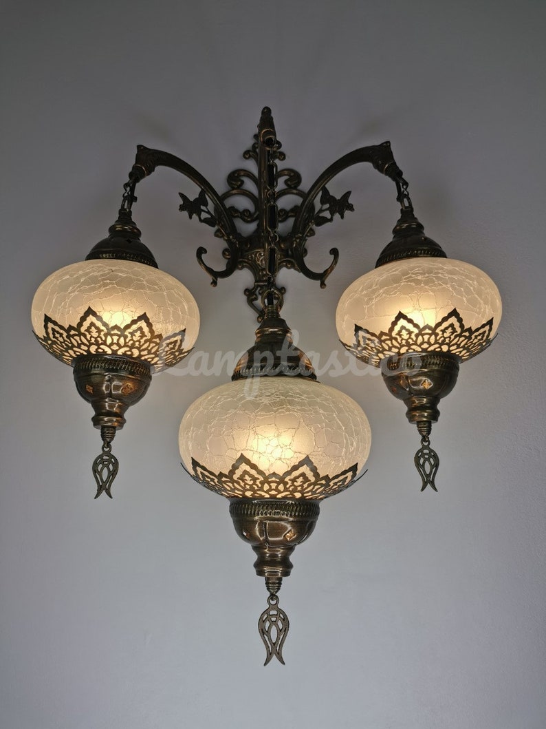 Triple Crackle Glass Wall Sconce Lamp Stunning Handmade - Etsy UK