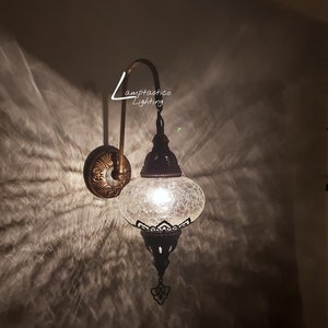Free UK/EU Led Bulb Lamptastico Crackle Clear Glass Wall Light Living Room, Turkish Lamp, Entryway Lighting, Bedroom Wall Lights
