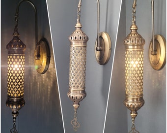 Free UK/EU Led Bulb Bathroom Turkish Wall Sconce Lamp, Moroccan Wall Light Living Room, Cylinder Brass Wall Light, Hallway Wall Light