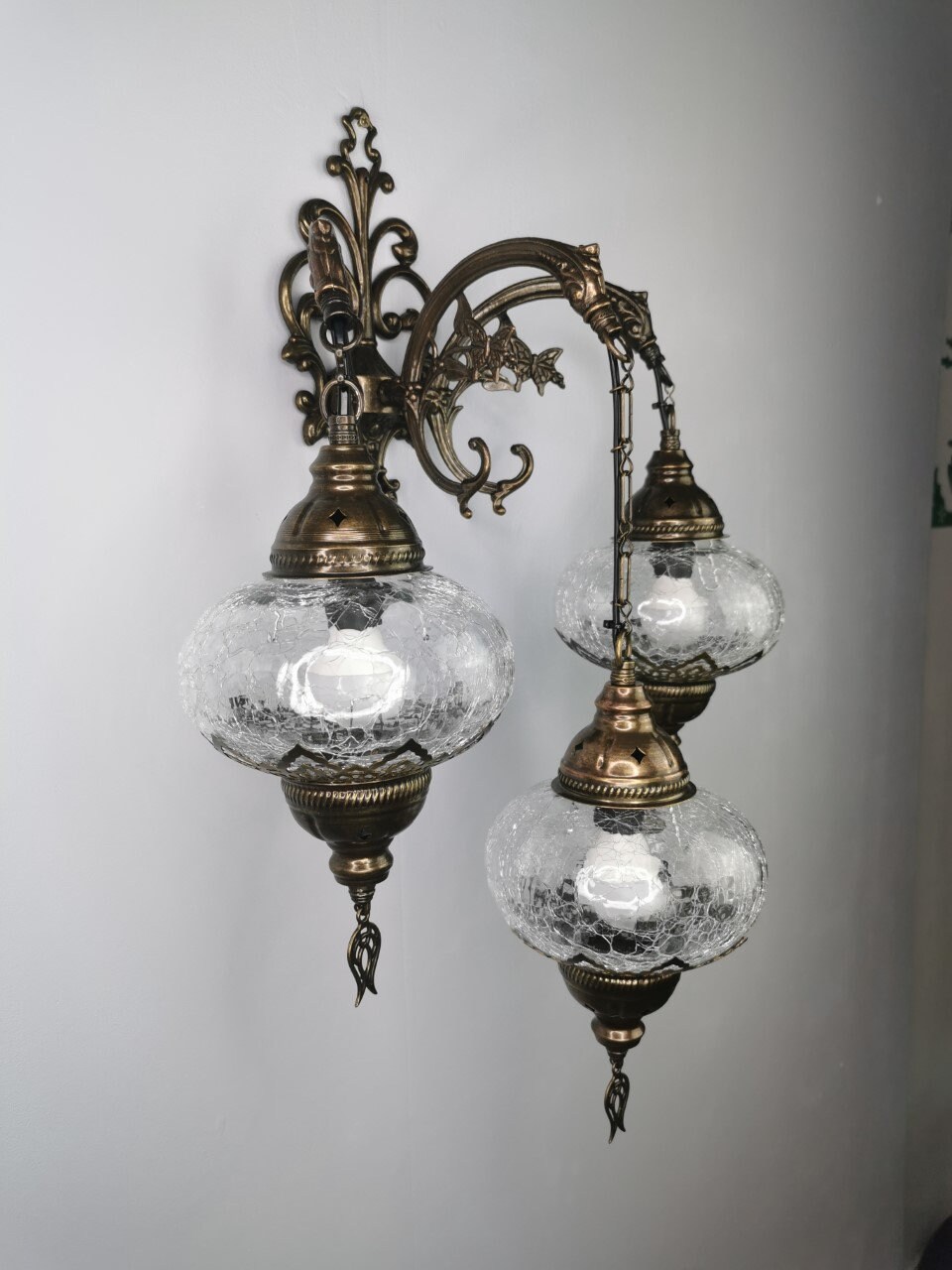 Triple Crackle Glass Wall Sconce Lamp Stunning Handmade - Etsy UK