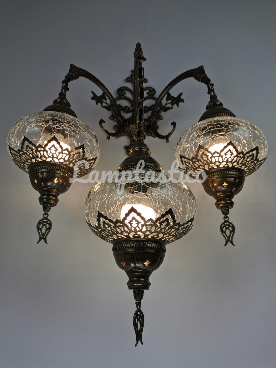 Triple Crackle Glass Wall Sconce Lamp Stunning Handmade - Etsy UK