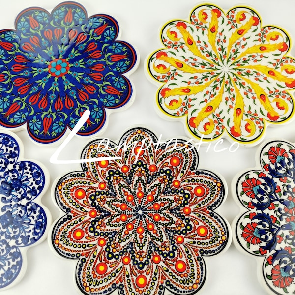 8 DESIGNS Traditional Turkish Bohemian Floral Tile Trivet 7",Ceramic Trivet,Hot Pad,Pot Holder,Home and Kitchen Decor