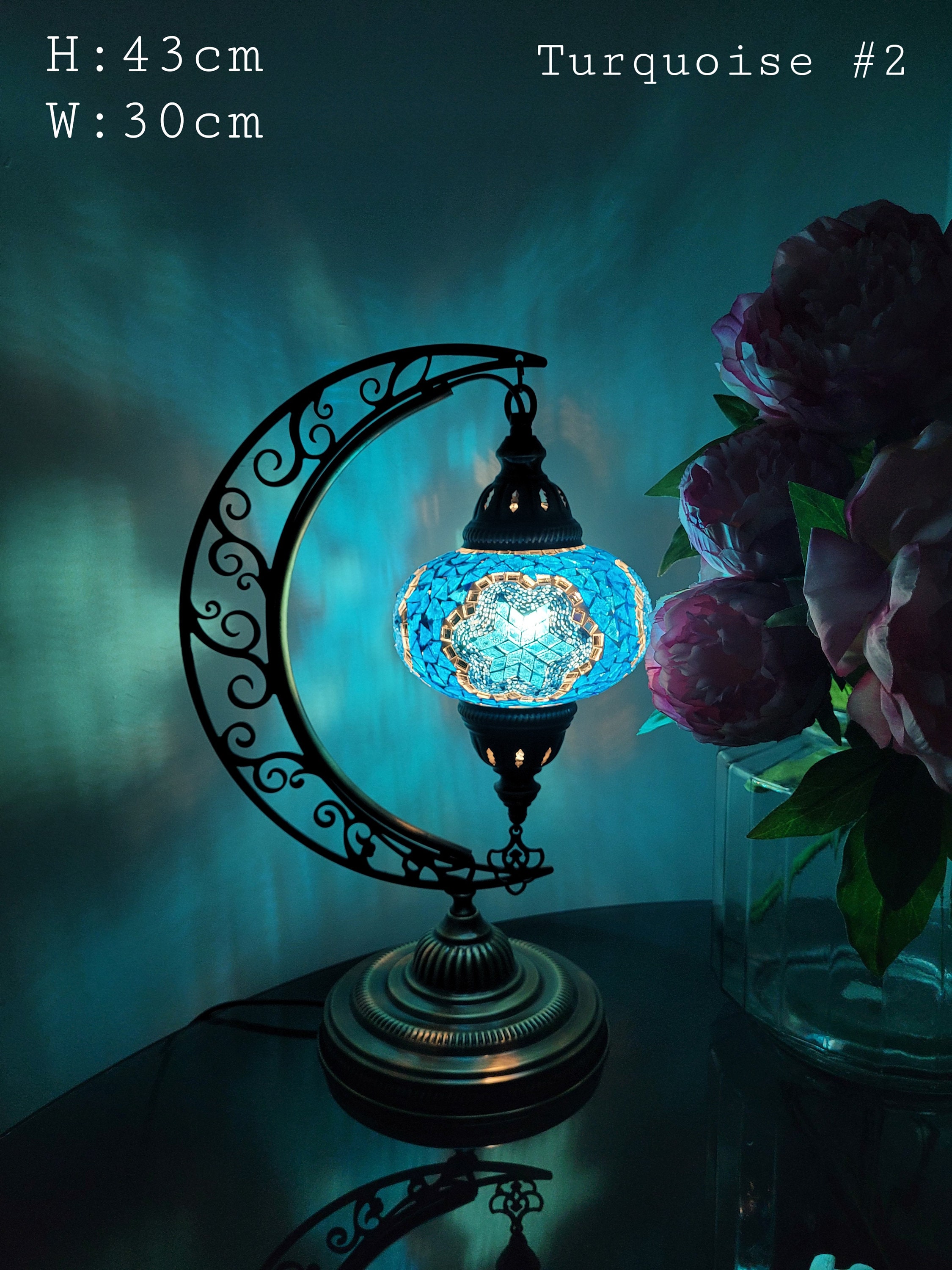 5 Colors, Free UK/EU Led Bulb, Solid Moroccan Moon Mosaic Table Lamp, Murano Crescent Desk Light, Hilal Turkish Lamp, Bedroom, Living Room