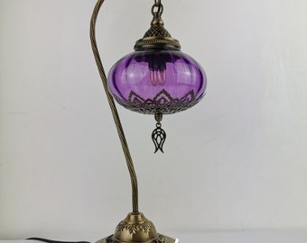 Free UK/EU Led Bulb 5 Variations Luxurious Bohemian Turkish Blown Colourful Glass Swan Neck Desk Table Lamp, Bedside Lamp, Statement Light