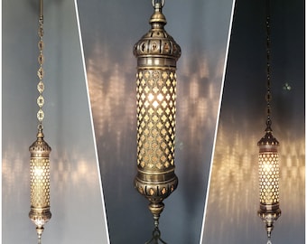 FREE UK/EU Led Bulb Moroccan Turkish Cylinder Blown Glass Ceiling Pendant Light Lamp, Kitchen Island Lighting