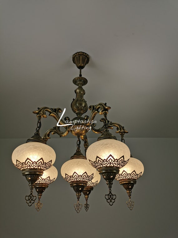 QAREHL Suspension Luminaire Doré, 5 Lumières Lustre Industriel Plafonnier Vintage, Lampe Suspendue pour Salle à Manger, Cuisine, Salon, Chambre à Coucher, Ampoules E14