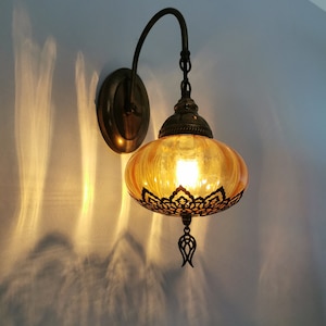 Free UK/EU Led Bulb, Blown Glass Turkish Wall Sconce Lamp, Living Room Wall Light, Bedroom Wall Light, Plug In Wall Lamp