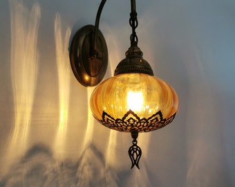 Free UK/EU Led Bulb, Blown Glass Turkish Wall Sconce Lamp, Living Room Wall Light, Bedroom Wall Light, Plug In Wall Lamp
