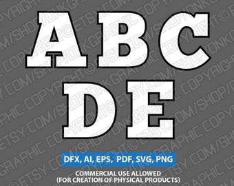 Filled Outline Letters Fonts Alphabet Lettering Birthday Party SVG Vector Silhouette Cameo Cricut Cut File Clipart Png Dxf Eps