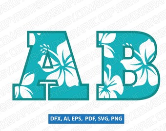 Hawaii Hawaiian Hibiscus Flower Letters Fonts Alphabet Lettering Birthday Party SVG Vector Silhouette Cricut Cut File Clipart Png Dxf Eps