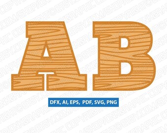 Wooden Wood Letter Font Alphabet Lettering Party SVG Vector Silhouette Cameo Cricut Cut File Clipart Png Dxf Eps