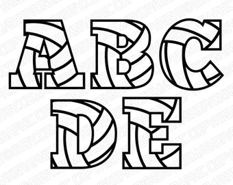 Volleyball Volley Team Letters Fonts Alphabet Lettering Birthday Party SVG Vector Silhouette Cameo Cricut Cut File Clipart Png Dxf Eps