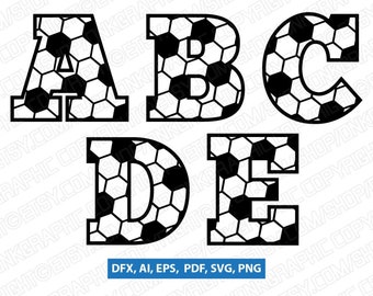 Soccer Ball Football Team Letters Fonts Alphabet Lettering Birthday Party SVG Vector Silhouette Cameo Cricut Cut File Clipart Png Dxf Eps