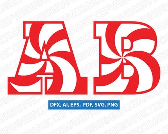 Candy Cane Christmas Letter Font Alphabet Lettering Party SVG Vector Silhouette Cameo Cricut Cut File Clipart Png Dxf Eps