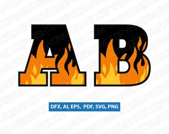 Blaze Flame Fire Burn Burning Letter Font Alphabet Lettering Birthday Party SVG Vector Silhouette Cameo Cricut Cut File Clipart Png Dxf Eps