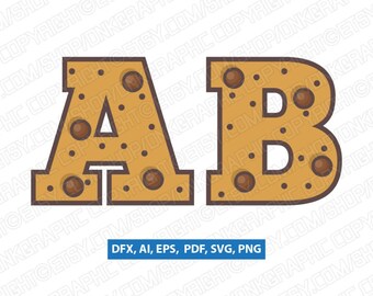 Chocolate Chip Cookies Letter Font Alphabet Lettering Party SVG Vector Silhouette Cameo Cricut Cut File Clipart Png Dxf Eps