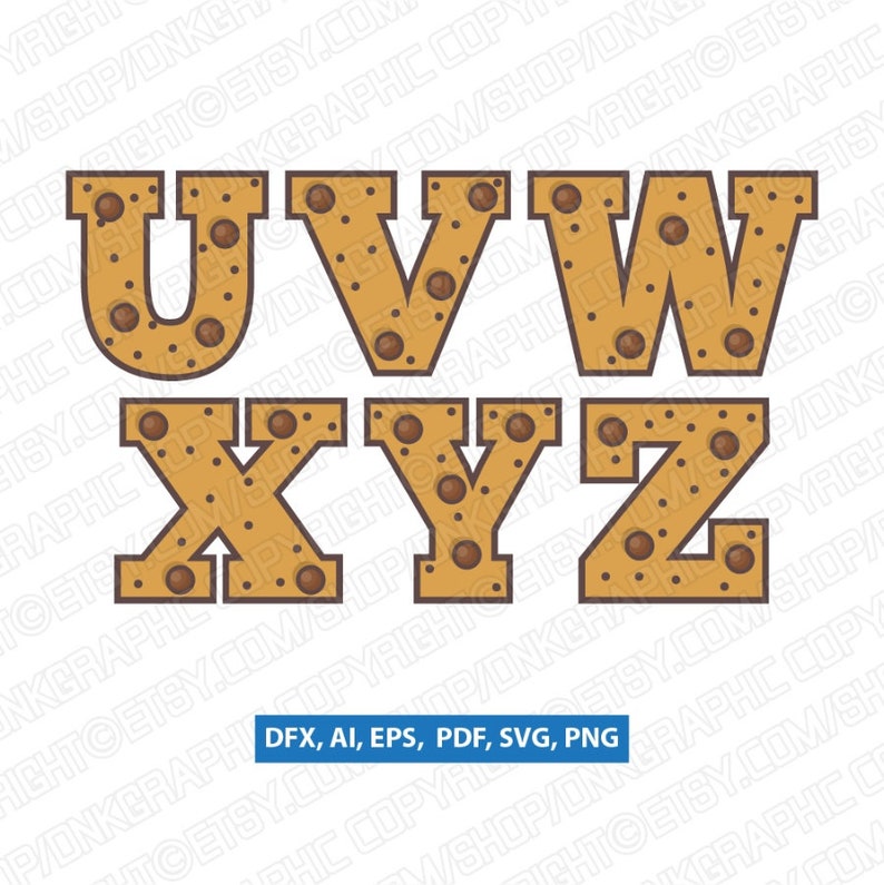 Chocolate Chip Cookies Letter Font Alphabet Lettering Party Etsy