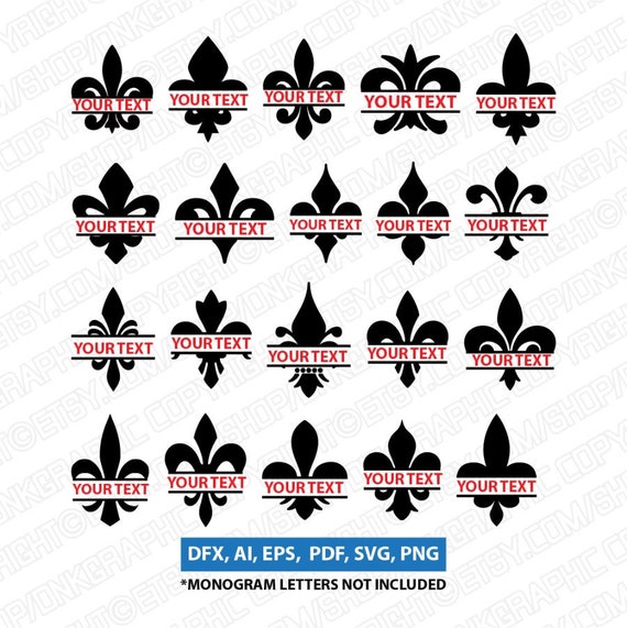 Silhouette files SVG Fleur de Lis Cut Files for Cricut Design Monogram svg DXF PNG eps Silhouette studio Split Monogram Frames