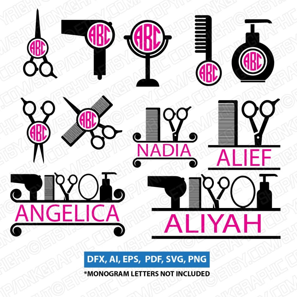 Download Hairdresser Hairstylist Barber Tools Hair Salon Monogram Frame | Etsy