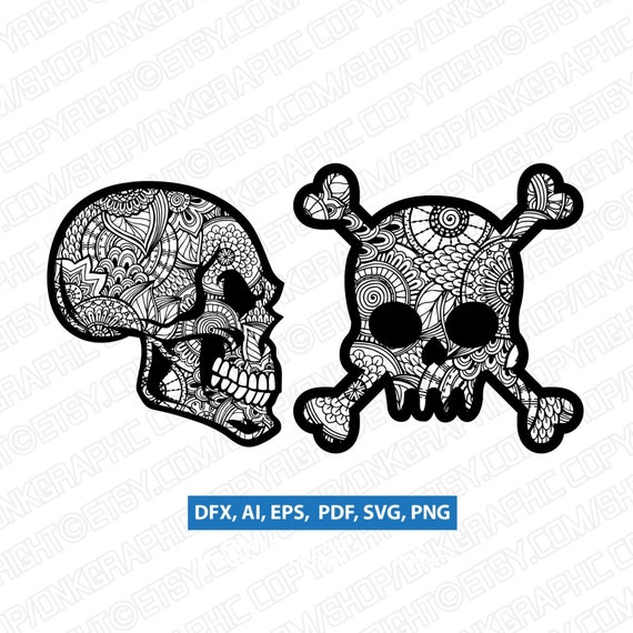 Download Skeleton Skull Halloween Mandala Zentangle Svg Laser Cut File Etsy PSD Mockup Templates