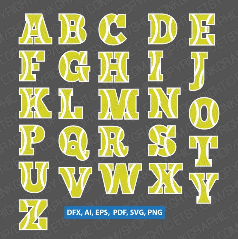 Tennis Ball Team Letters Fonts Alphabet Lettering Birthday Etsy