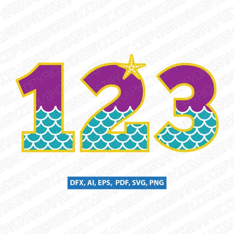 Download Mermaid Pattern Numbers 0-9 Birthday Party SVG Vector ...