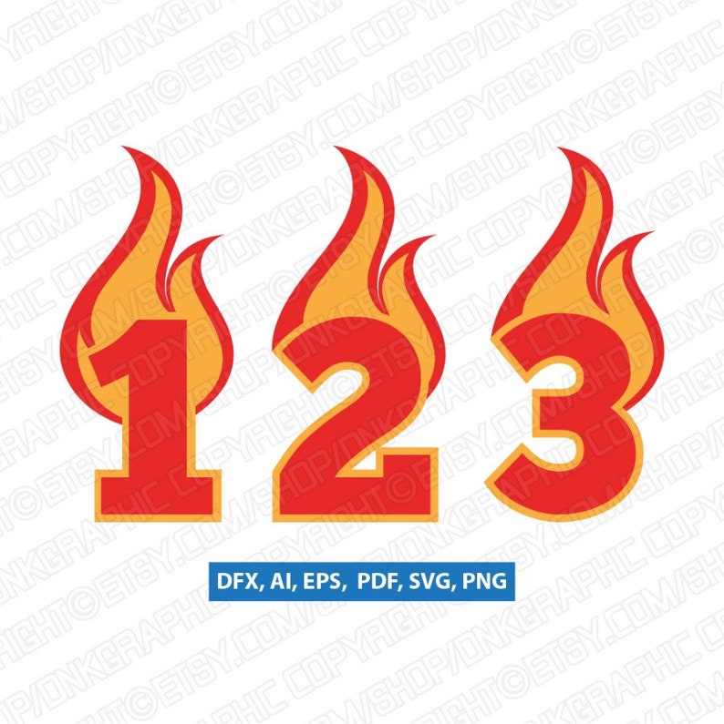 Fire Flame Burning Numbers 0 9 Birthday Party Svg Vector Etsy