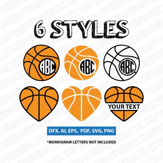 6 Styles Basketball Ball Split Monogram Frame Svg Vector Etsy