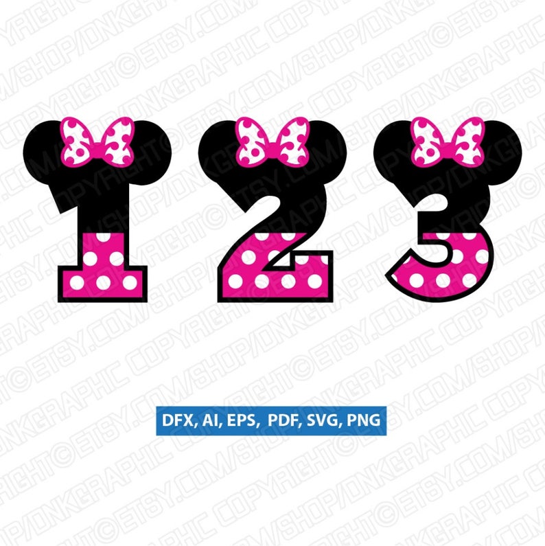 Download Minnie Mouse Numbers 0-9 Birthday Party SVG Vector Cricut | Etsy