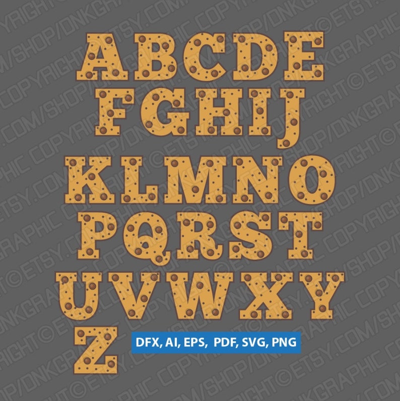 Chocolate Chip Cookies Letter Font Alphabet Lettering Party Etsy